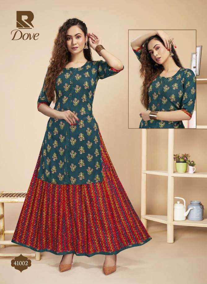 Raashi Dove Fancy Ethnic Wear Rayon Printed Kurti With Skirt Latest Collection